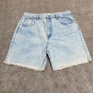 Gorpcore streetwear Frey edge Cotton on high straight Bermuda denim shorts sz 12